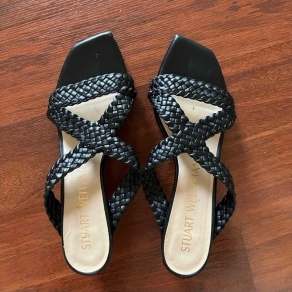 Stuart Weitzman Black Rosie woven braided slide sandal leather - Picture 1 of 6